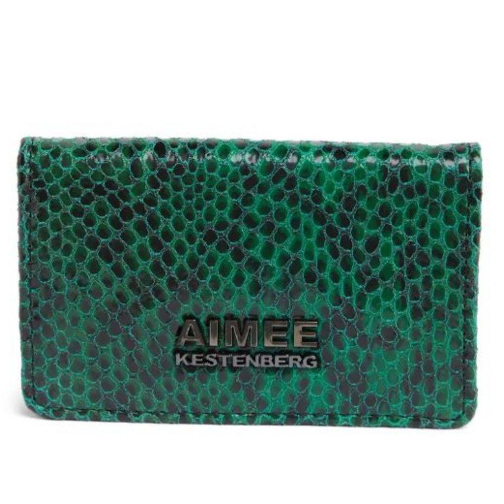 Aimee Kestenberg Green Snakeskin Sammy Bi-fold Wallet